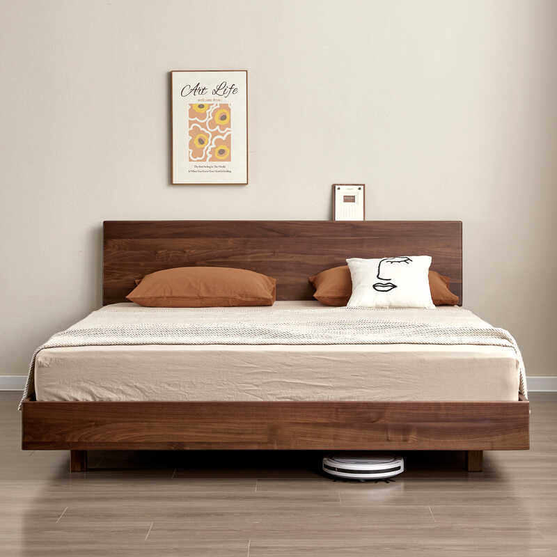 黑胡桃实木床现代简约主卧高端大气1.5悬浮双人床1.8米2米床1