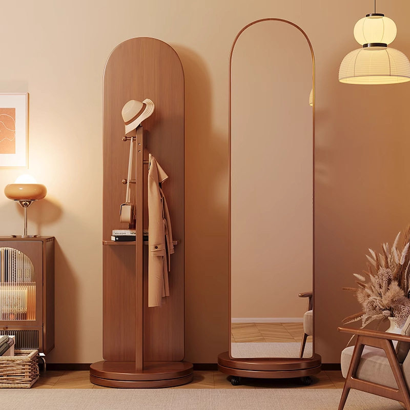 全身镜落地镜家用带挂衣架一体镜子北欧轻奢试衣镜卧室实木穿衣镜
