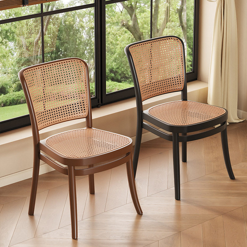 藤编椅子中古风餐椅家用塑料茶椅轻奢高级感客厅可叠放靠背椅子