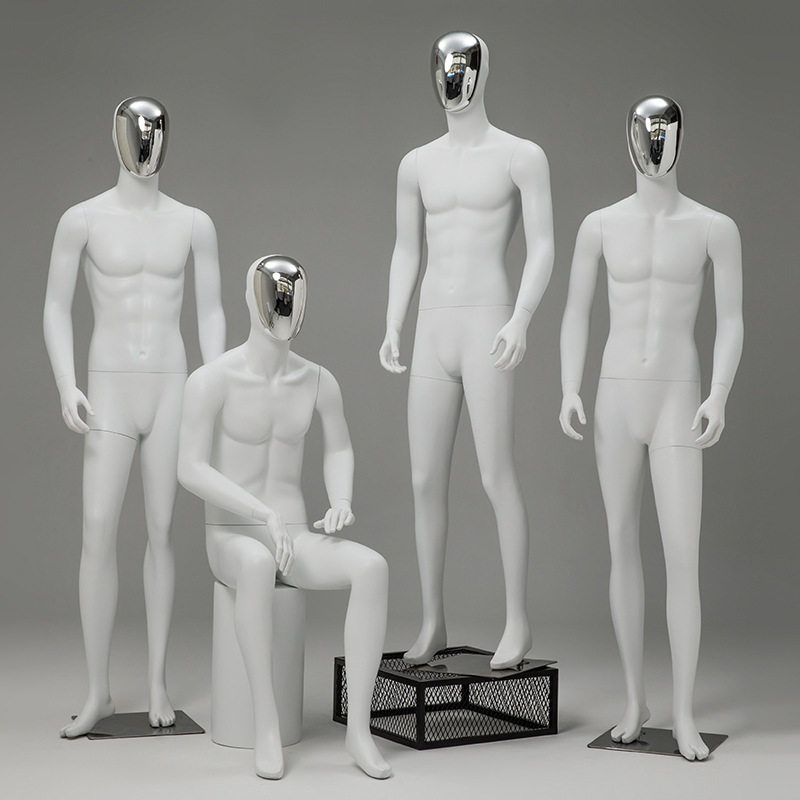 银色电镀脸全身男模特高档橱窗展示衣架人台服装店男模特假人衣架