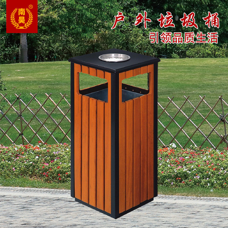 户外垃圾桶 实木垃圾桶 方形单桶公园垃圾桶 景区垃圾桶