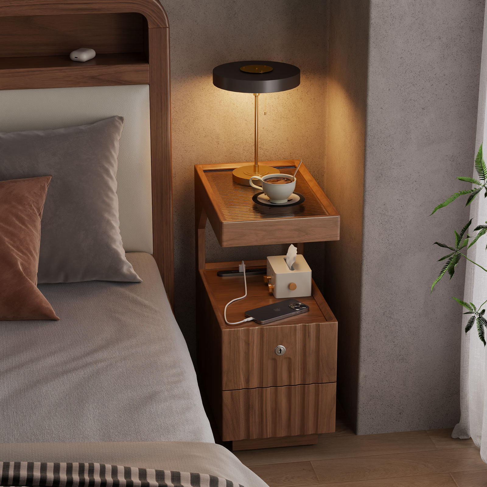 中古风床头柜实木卧室轻奢高级感床头收纳柜极窄简约智能床边柜,鲜花速递/花卉仿真/绿植园艺,其它园艺用品,淘宝优惠券,粉丝福利购,淘宝优惠卷