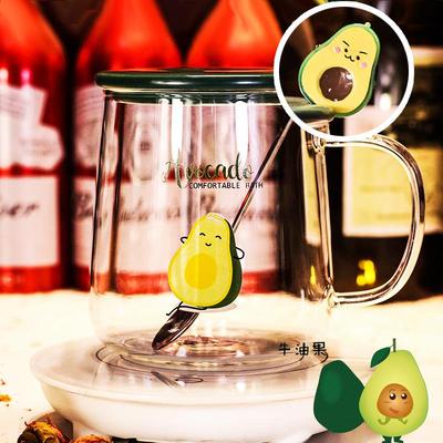 水杯子女牛油果玻璃杯耐高温带把带盖创意泡茶可爱吸管马克杯透明