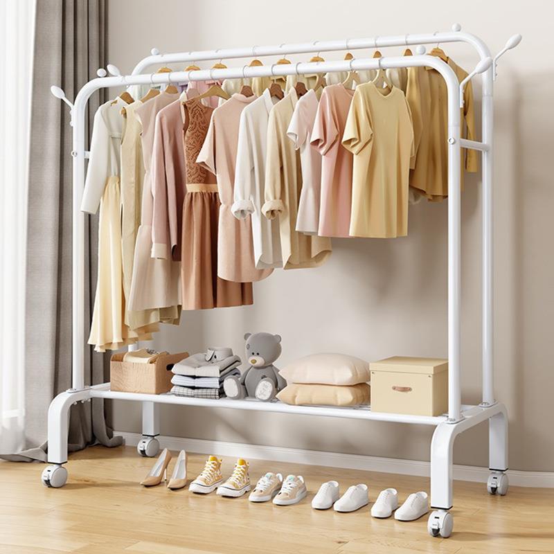 简易衣帽架家用落地阳台卧室加厚晾衣架双杆式挂衣架子衣服收纳架