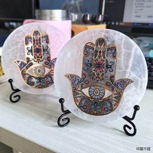 石膏法蒂玛之手摆件原石打磨恶魔之眼Hamsa 手掌工艺品