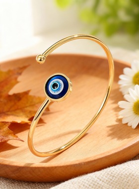 土耳其单圈蓝眼睛手环Evil Eye男女同款手饰恶魔之眼开口可调手镯