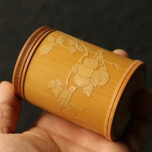老玉竹东阳名家七竹本工精工留青雕刻茶道茶叶罐茶仓竹器把件把玩