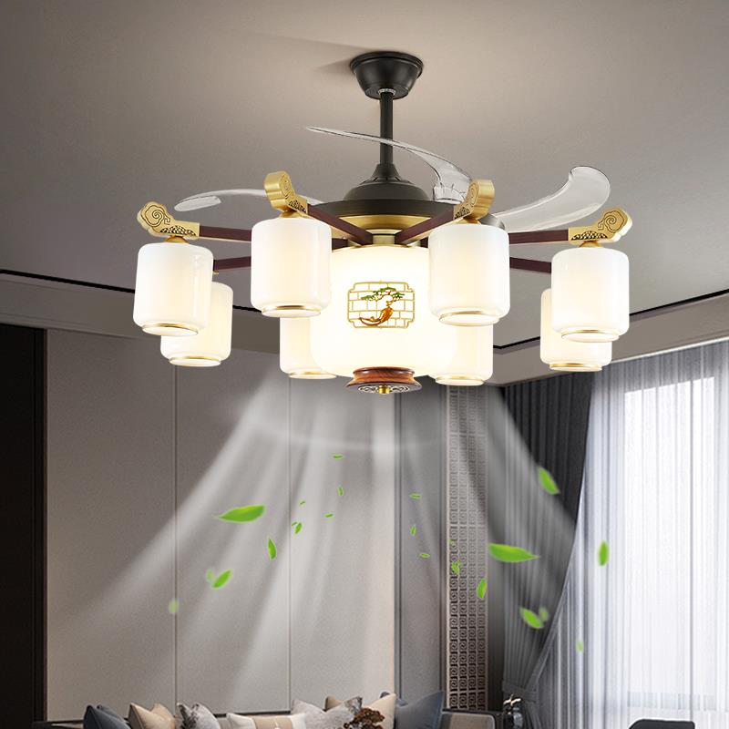 新中式吊扇灯客厅中国风别墅自建房家用饭厅电风扇吊灯一体高级感