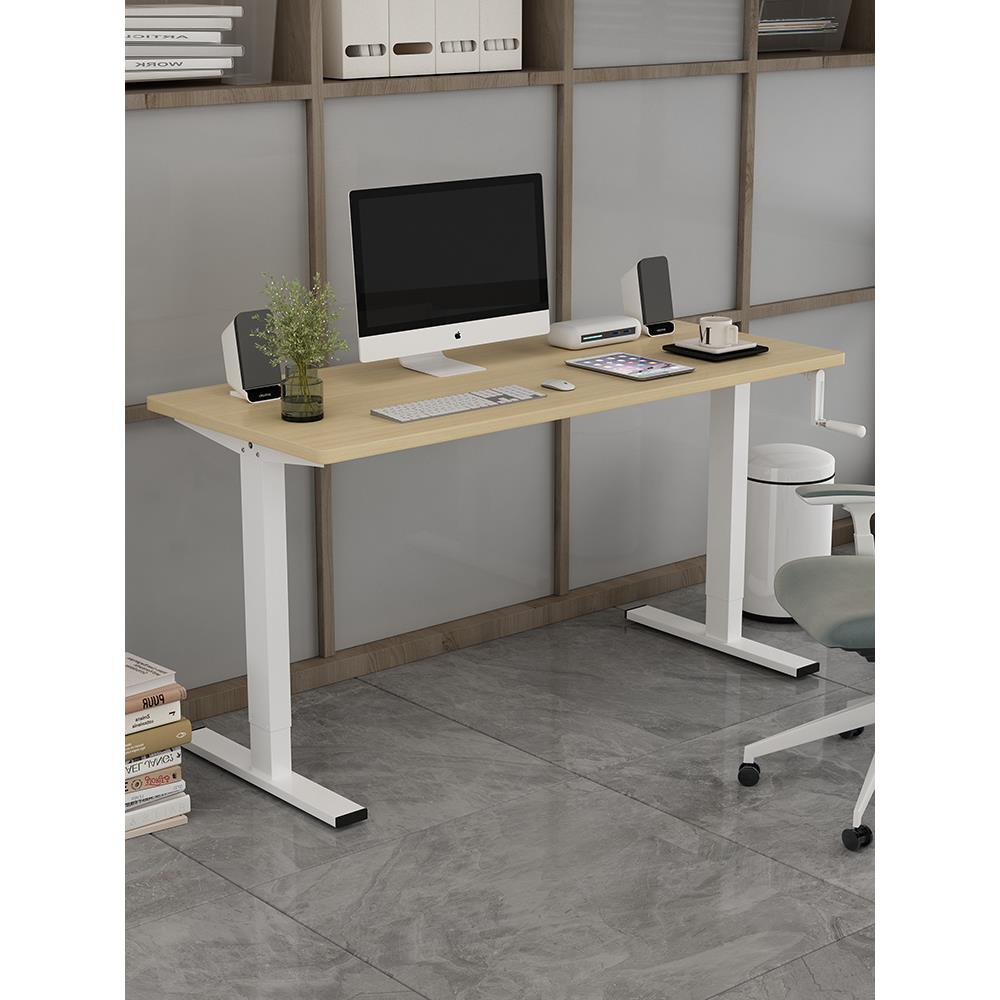 手摇可升降桌子实木电脑办公桌青少年家用写字桌学生站立式学习桌