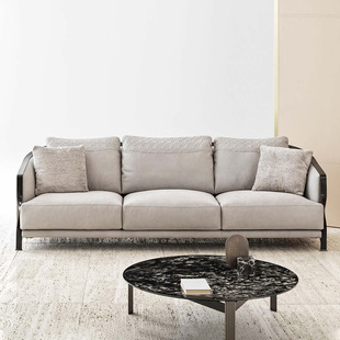 巴黎蓝色美式酒店不锈钢样板房客厅接待双三人沙发