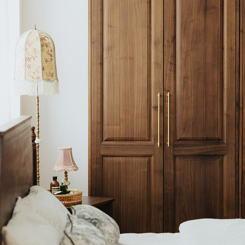 北美黑胡桃木全实木美式衣柜樱桃木卧室多功能储物收纳对开门衣柜