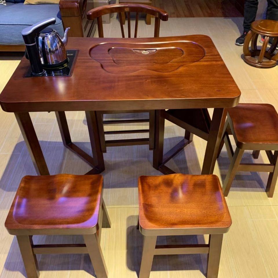 0.8/1.25m全实木茶桌桃花芯小茶桌椅新中式小茶几阳台家用泡茶台