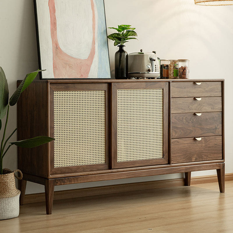 北欧全实木黑胡桃藤编推拉门简约式餐边柜现代简约日式碗碟收纳柜,电子元器件市场,电线扎带/束线带,淘宝优惠券,粉丝福利购,淘宝优惠卷