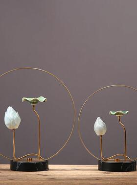 新中式创意陶瓷荷花荷叶摆件家居客厅样板房玄关书房软装饰品摆设