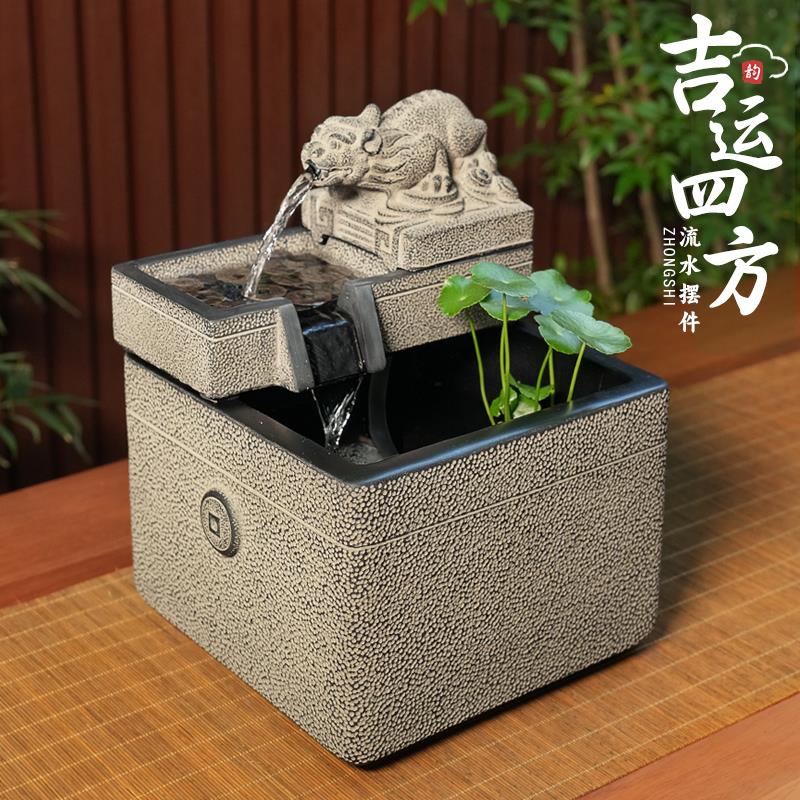 玄关生财流水摆件循环水茶室氛围布置办公室日进斗金风水水系景观