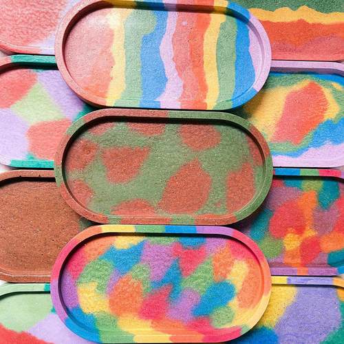 托盘摆件置物蜡烛盘玄关长条彩色写意水泥有暇设计孤品 一物一拍