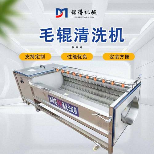 扇贝去泥沙清洗机海蛎子毛辊清洗设备根茎类果蔬毛刷清洗机