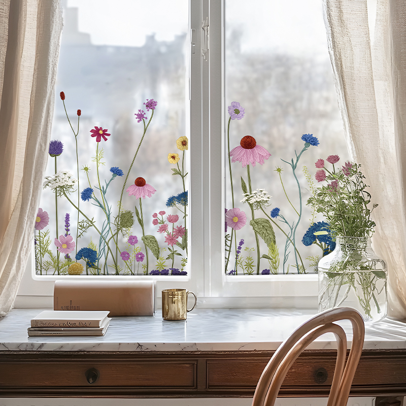 卫生间镜子贴纸法式花卉全身镜玻璃贴膜卧室静电窗室氛围感装饰贴