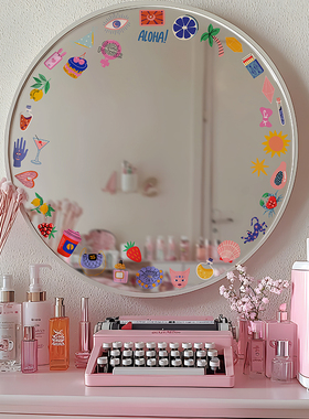 多巴胺复古玻璃镜面贴纸小红书个性防水化妆镜装饰静电贴卡通免胶