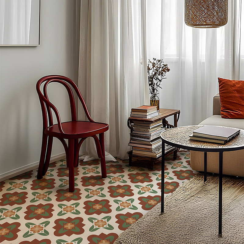 法式南洋风防水耐磨地砖贴纸厨房卫生间遮丑仿花砖贴画自粘高级感,家居饰品,地贴,淘宝优惠券,粉丝福利购,淘宝优惠卷