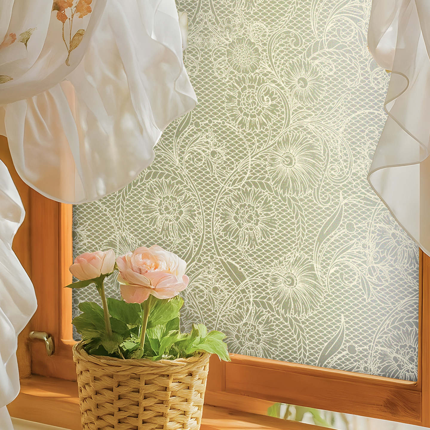 法式蕾丝加厚窗户玻璃贴纸防走光窗花复古透光不透明卫生间隐私贴