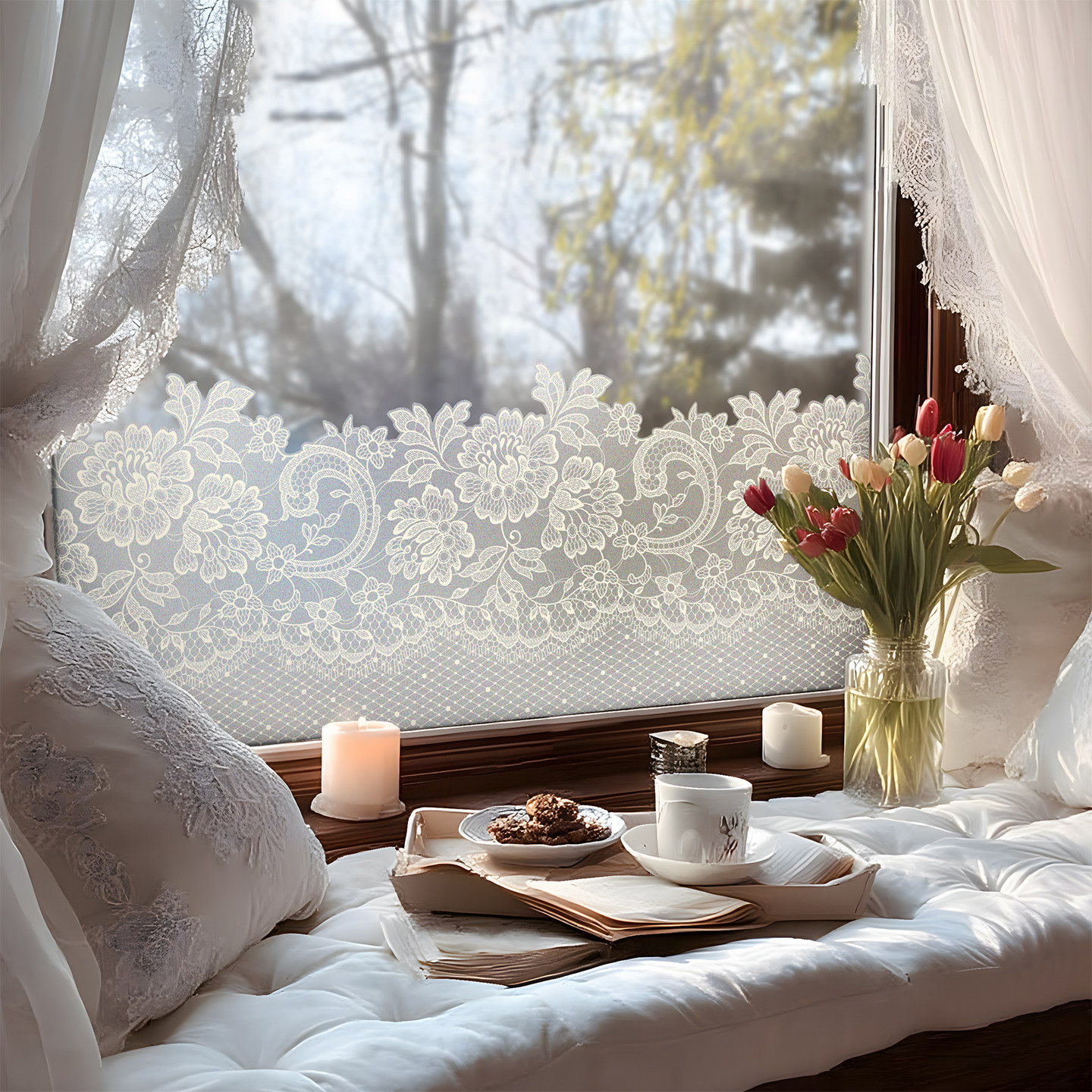 法式卧室飘窗户玻璃贴纸复古蕾丝高级感窗花厨房卫生间推拉门装饰