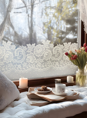 法式卧室飘窗户玻璃贴纸复古蕾丝高级感窗花厨房卫生间推拉门装饰