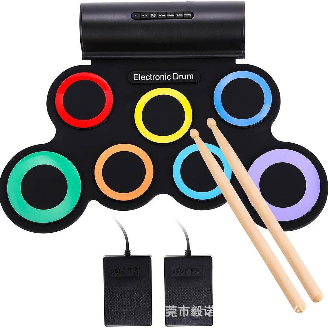 打击电子彩虹架子鼓成人儿童初学者入门便携式电鼓练手卷电子鼓