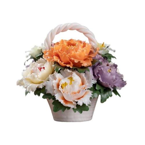陶瓷手工瓷花仿真花篮乔迁家居饰品摆件玫瑰牡丹花篮婚庆创意礼品