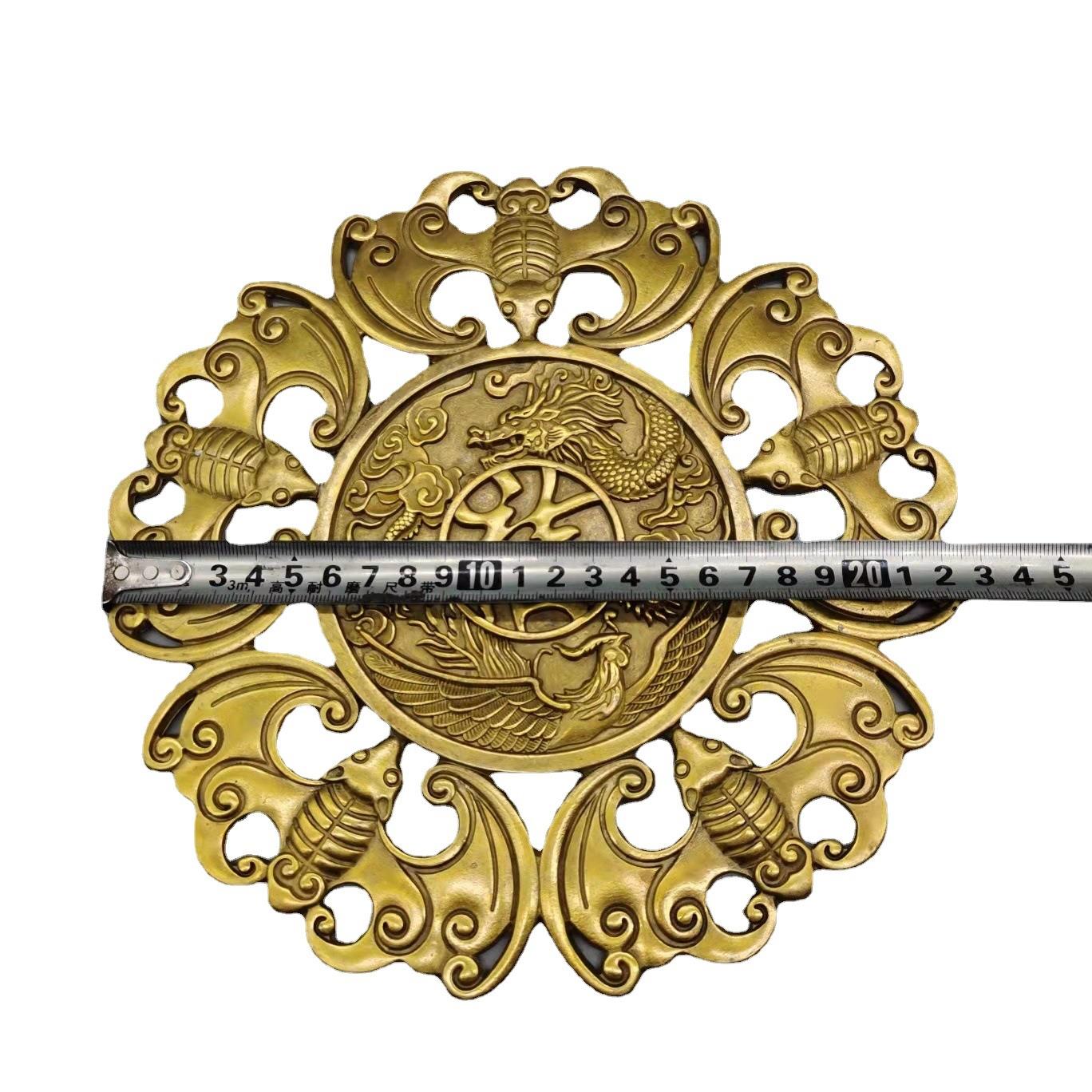 仿古铜五福福字家居摆件古玩铜器收藏龙黄铜凤五福牌挂工艺品