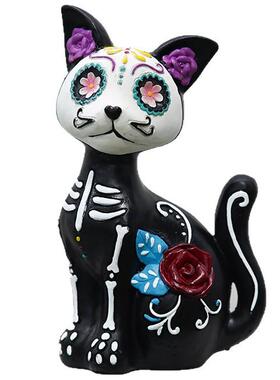 万圣节骷髅猫狗摆件树脂工艺品鬼节装饰品大号猫狗摆件亡灵节