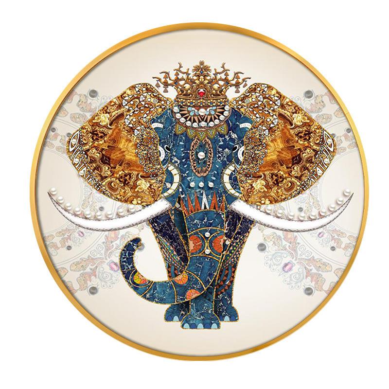 吉祥如意大象圆形挂画美式太平有象晶瓷画客餐饭厅壁画玄关装饰画