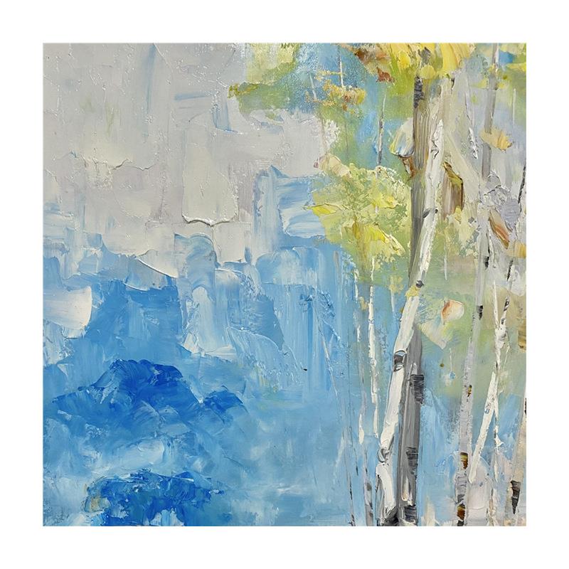 纯手绘油画白桦林风景玄关餐厅客厅抽象装饰画厚肌理刀画挂画竖版