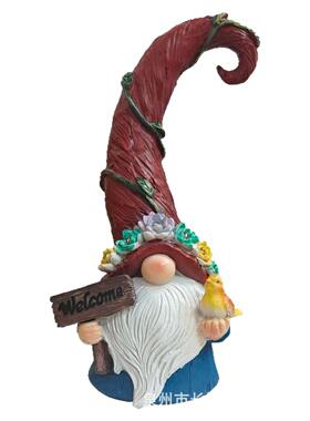 太阳能发光红帽小矮人花园摆件庭院景观装饰白胡子树脂工艺品