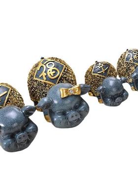 树脂工艺品欧式蓝色中号幸福猪摆件创意客厅电视柜家居装饰品