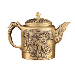 黄铜家居摆件茶具茶壶办公室摆件麒麟茶壶百福高茶壶