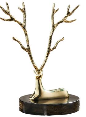 现代梳妆台摆件轻奢展示架柜台镀金麋鹿摆设首饰挂架家用装饰品耳