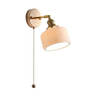 卧室床头壁灯北欧日式设计师拉绳民宿客厅书房灯陶瓷全铜墙壁灯具