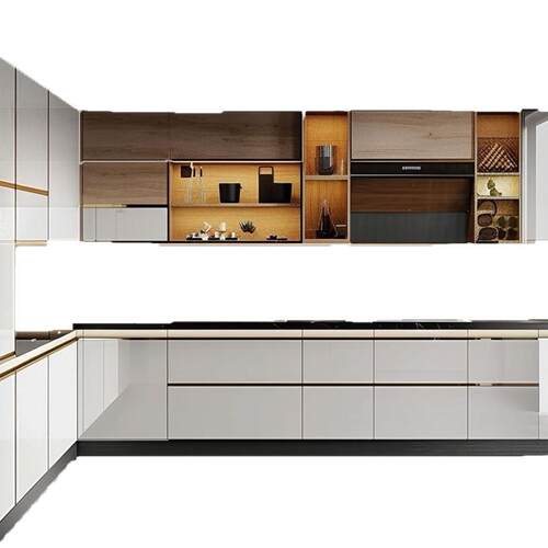 佛山外贸橱柜工厂澳洲现代简约木纹高光烤漆标准橱柜出口厂家