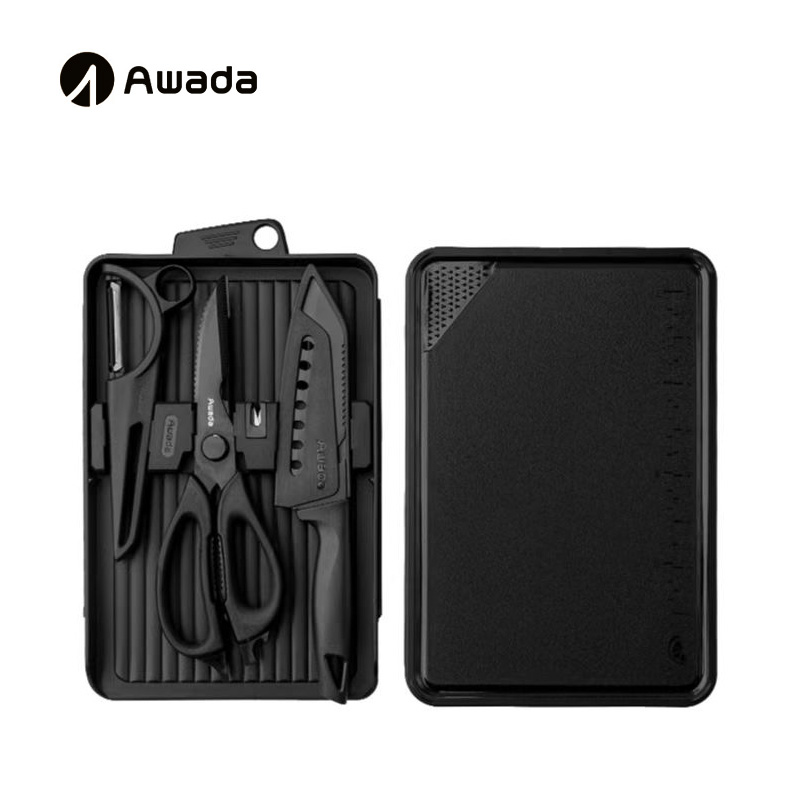 Awada户外厨具便携套装皓影切割套装黑化露营工具菜板剪刀削皮器
