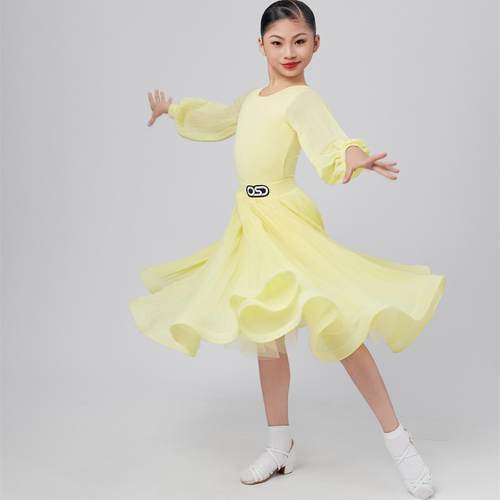 OSD舞服国标舞专业比赛规定压褶儿童拉丁摩登赛服女童女孩大摆裙
