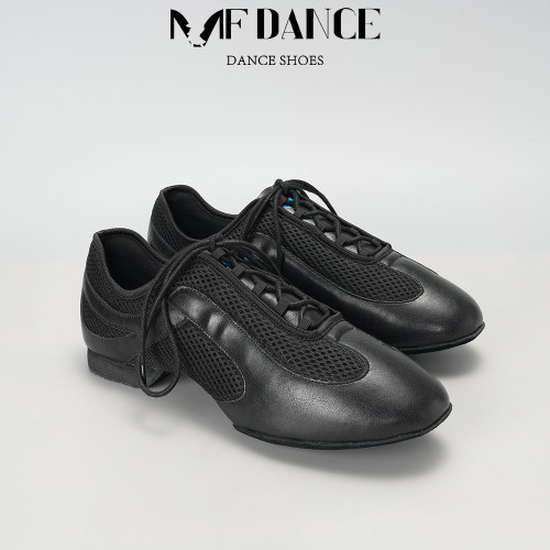 MFDANCE专业拉丁舞鞋女黑色系带软底教师鞋成人舞蹈鞋