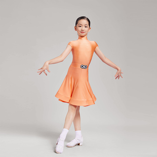 OSD拉丁舞服女童规定标准比赛服高领包肩短袖夏季儿童舞裙舞蹈服