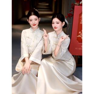 新中式香槟色伴娘服2025新款秋冬季长袖姐妹团旗袍订婚礼服高级感