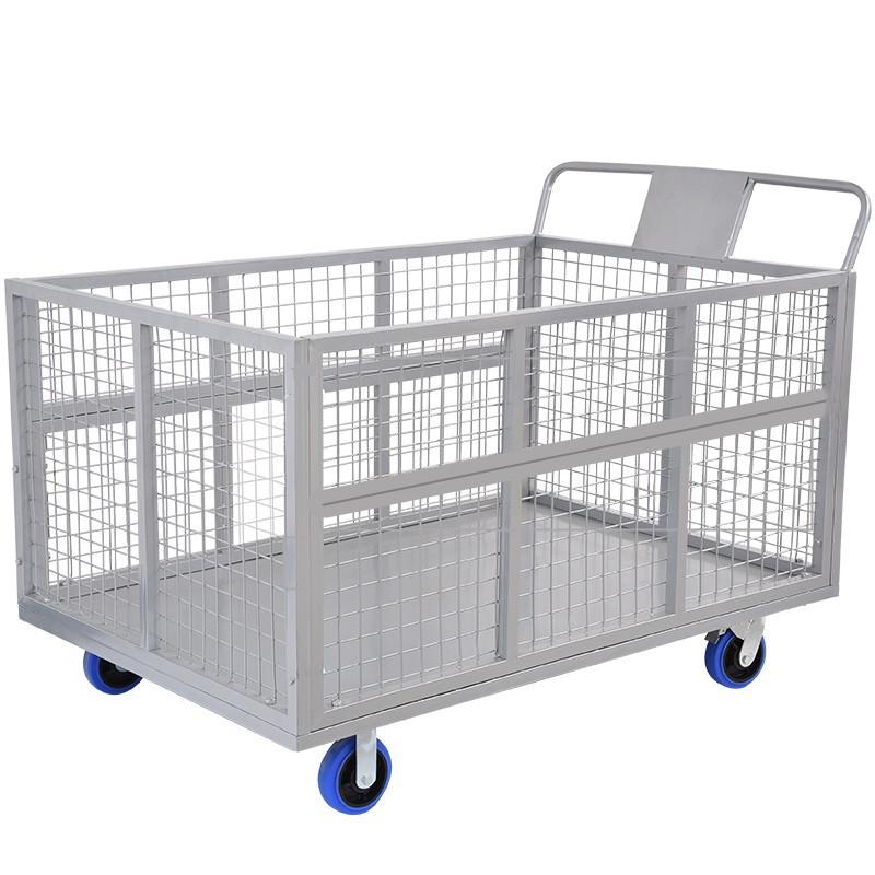 手推车拉货护栏推车围网物流分拣车带围栏仓库板车搬运车大平仓储