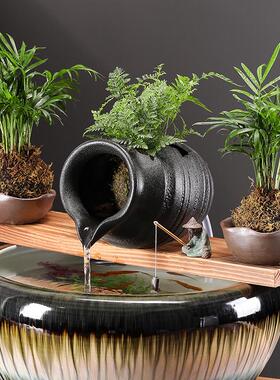 古法养鱼陶瓷罐流水器循环过滤增氧生态缸阳台造景鱼缸装饰摆件