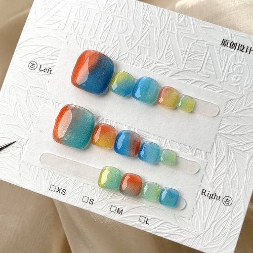 408083夏日彩虹丨14片原创纯手工设计穿戴脚甲 脚甲经典百搭款