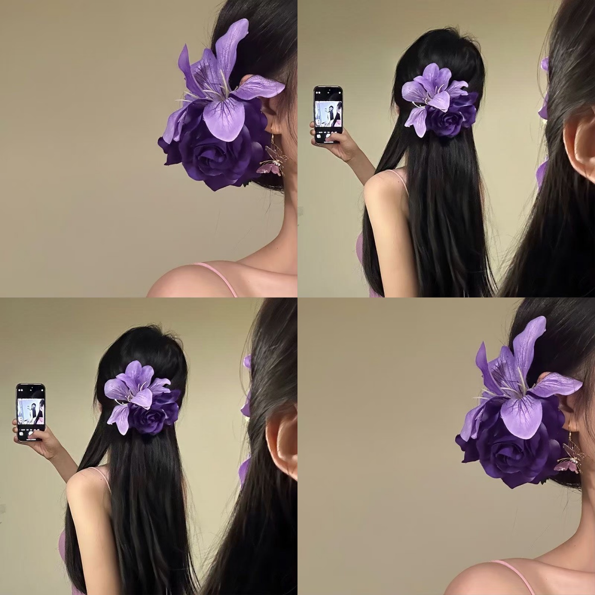 紫霞仙子 韵味紫色玫瑰花发夹女氛围感仿真花侧边夹头花发卡发饰