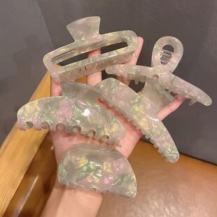 博主同款高档大号抓夹粉玉色发抓人鱼姬幻彩高级感马尾夹日韩发饰