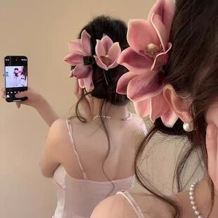 蕙兰恋歌~超仙纯欲氛围感蕙兰花发夹女紫色花朵抓夹拍照头饰发饰